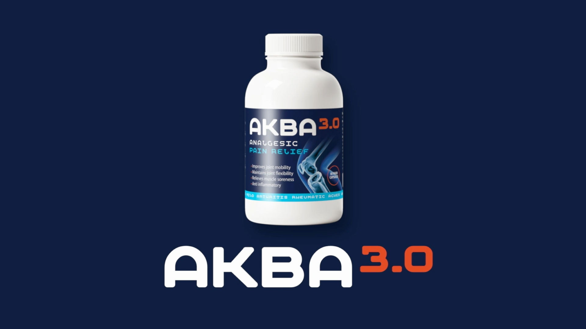 Bottle of AKBA 3.0 on a dark blue background