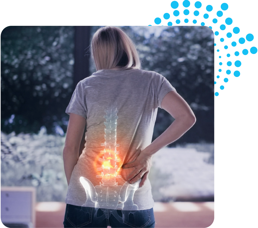 Person with glowing back indicating pain or injury, outdoor background